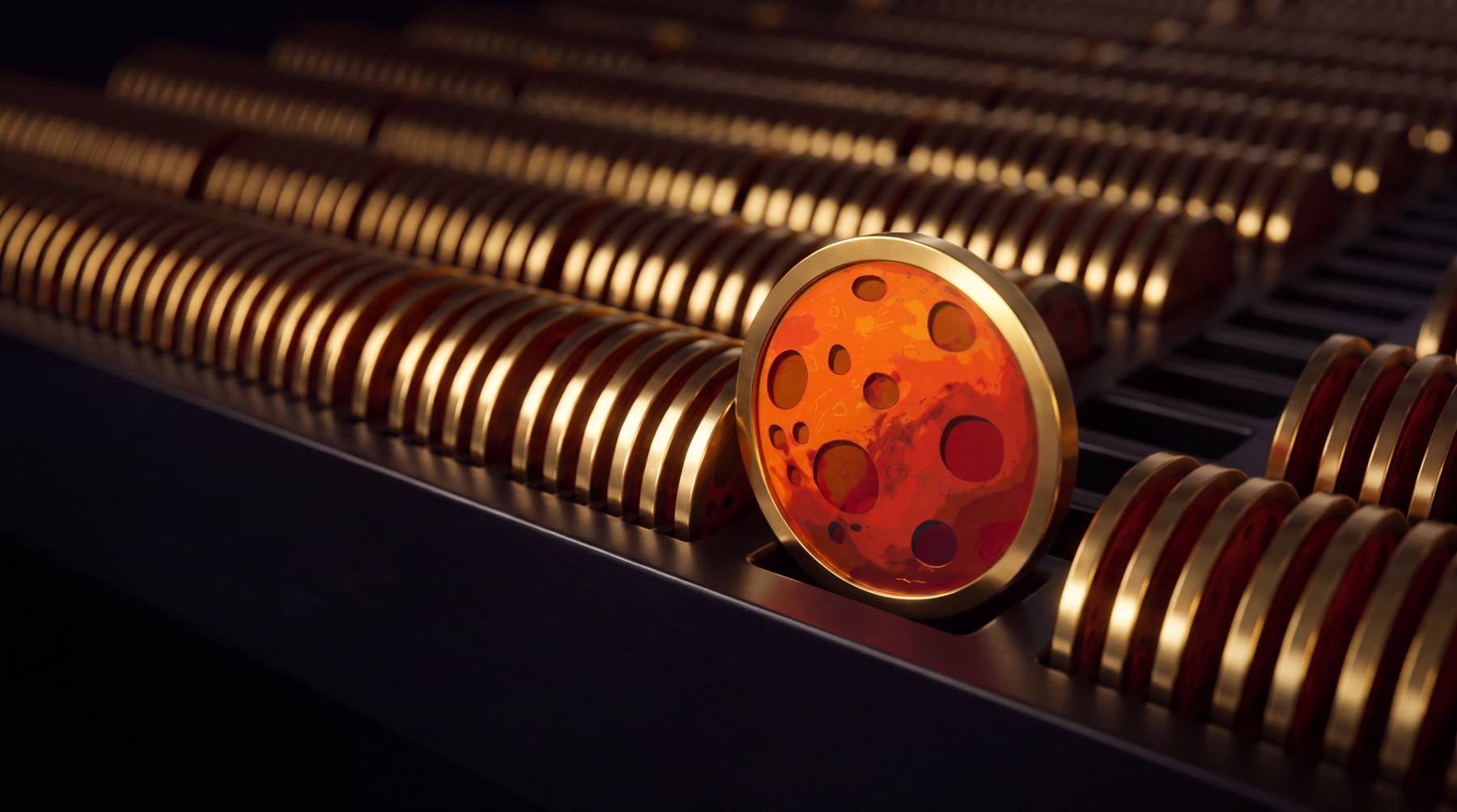 金库架上整齐排列的代币